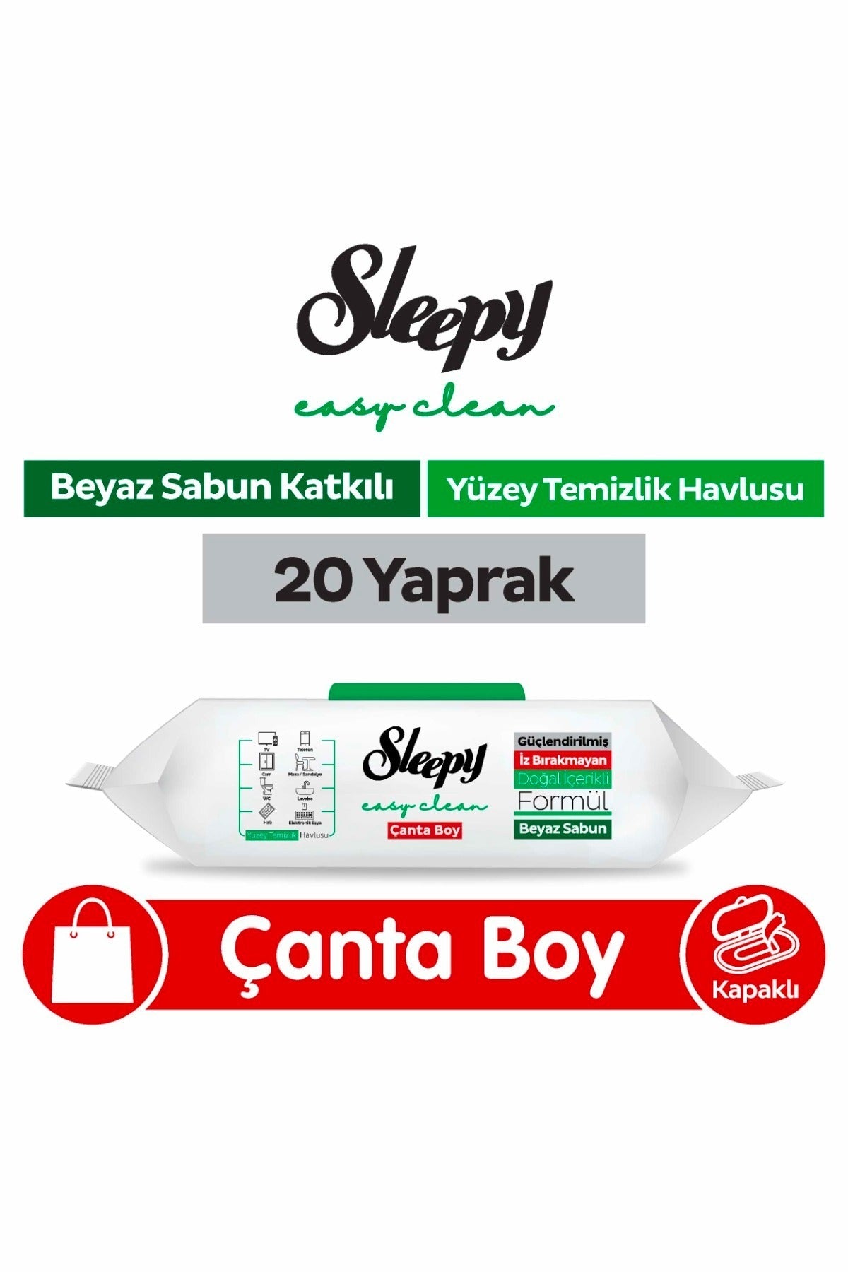 Easy Clean Beyaz Sabun Katkılı Yüzey Temizlik Havlusu Çanta Boy 20 Yaprak