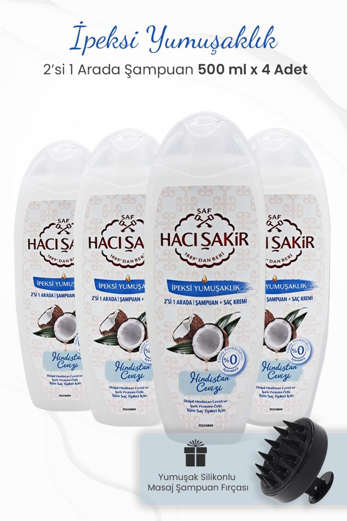 Hindistan Cevizi 2si 1 Arada Şampuan 500 ml x 4 Adet ve Şampuan Fırçası Siyah
