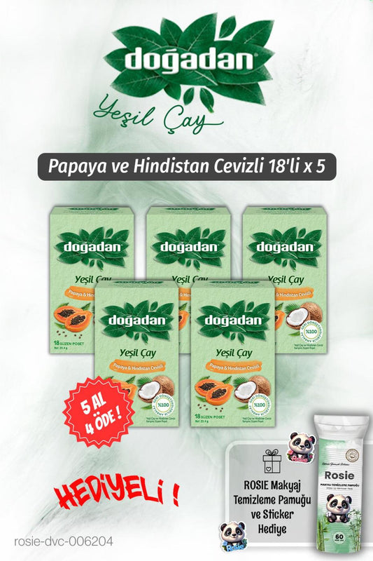 5 AL 4 ÖDE Yeşil Çay Papaya Hindistan Cevizli 18'li ve Rosie Pamuk