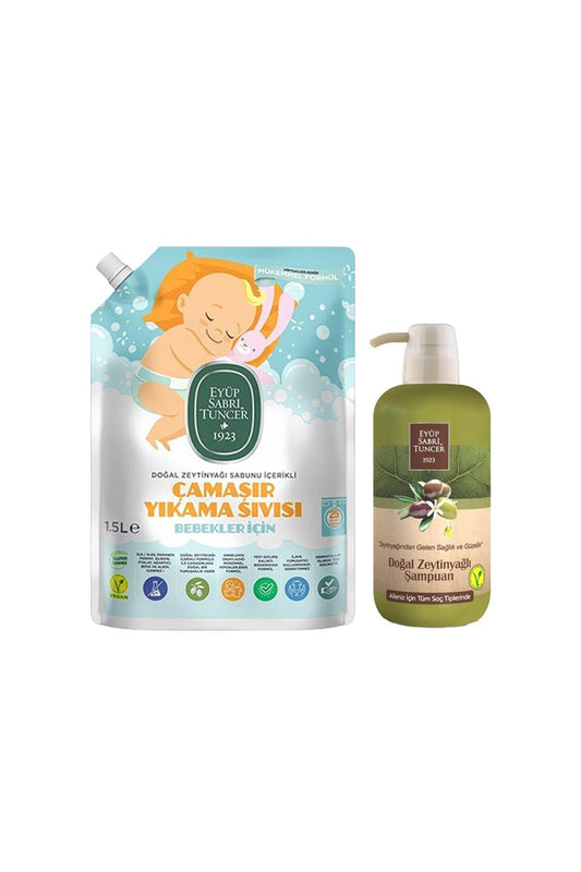 Şampuan Zeytinyağlı 600 ml ve Bebek Çamaşır Deterjanı 1500 ml
