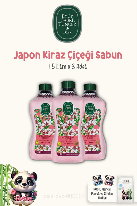 3 Adet Sıvı Sabun Japon Kiraz Çiçeği 1.5 lt ve ROSIE Pamuk