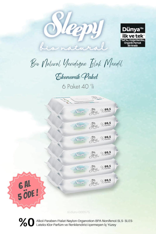 Bio Natural Islak Havlu 40'lı 6 AL 5 ÖDE ve Bebe Temizleme Pamuğu,