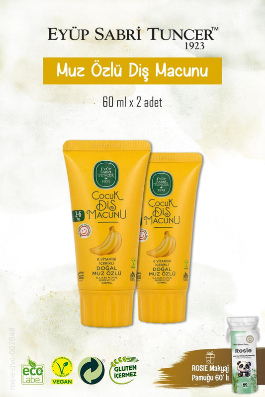 Doğal Muz Özlü Diş Macunu 2 Adet 60 ml, Rosie Hediye