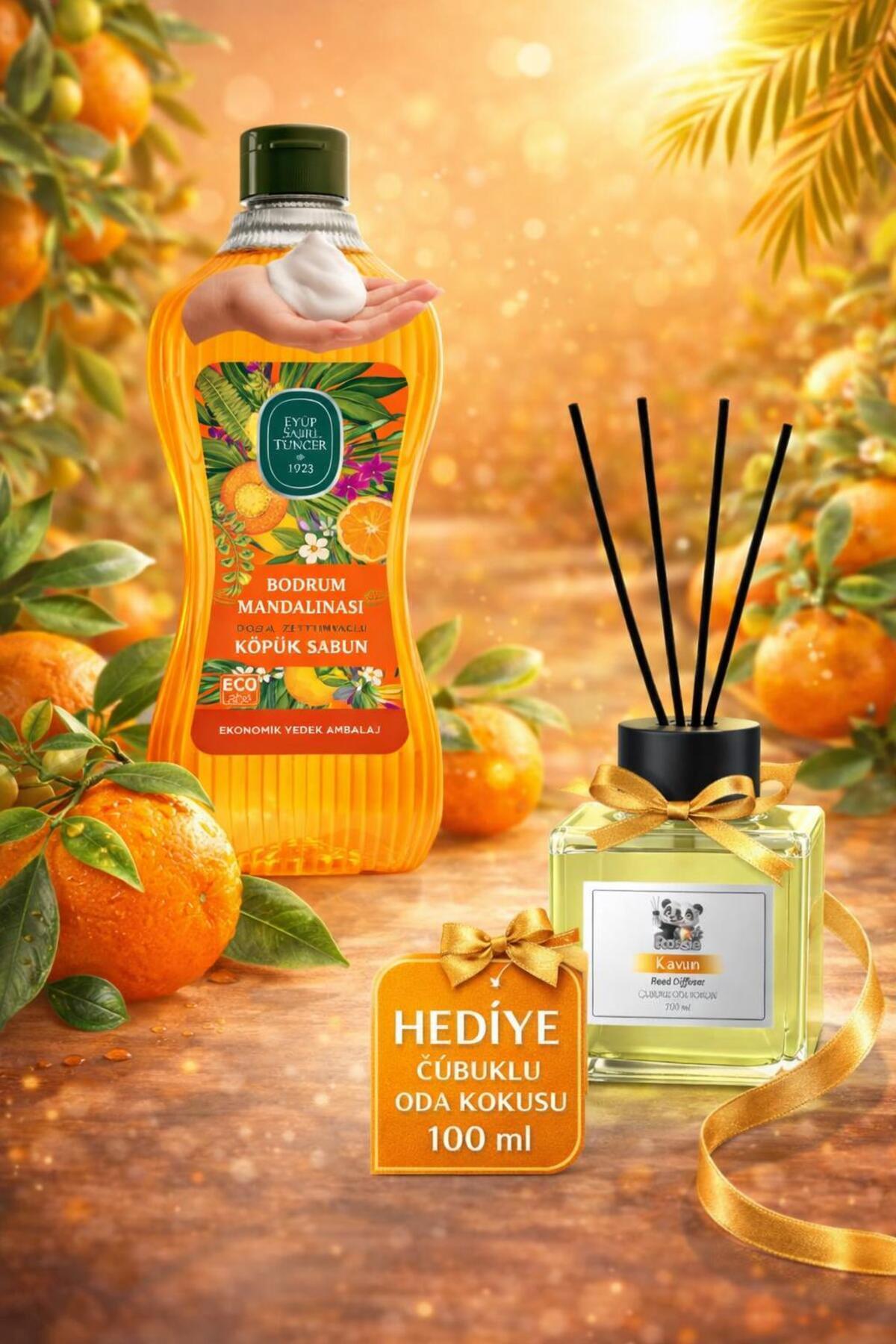 Bodrum Mandalinası Köpük Sabun 1,5 L ve Kavun Koku Hediye
