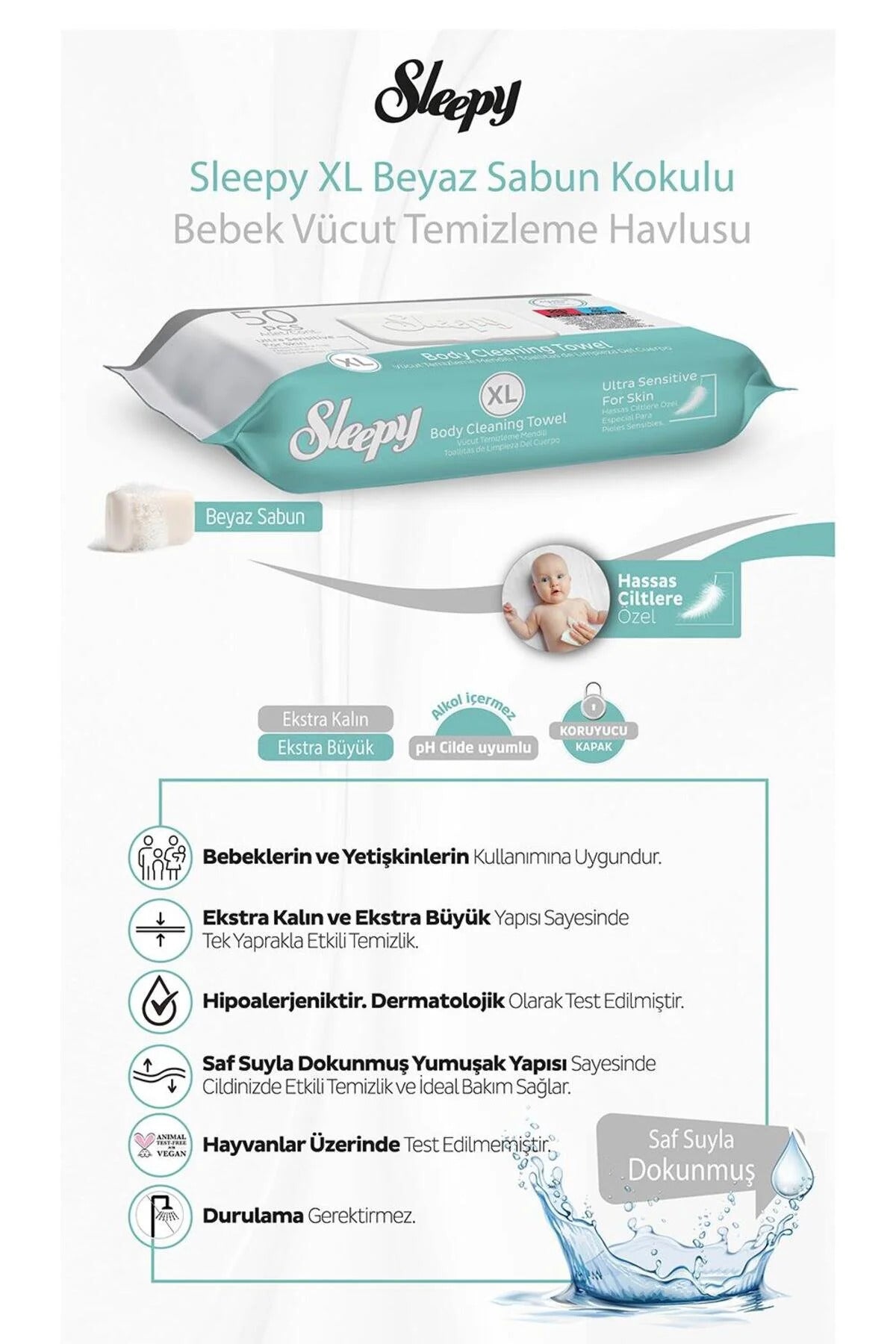 7 AL 6 ÖDE Vücut Temizleme Mendili Xl 50"li