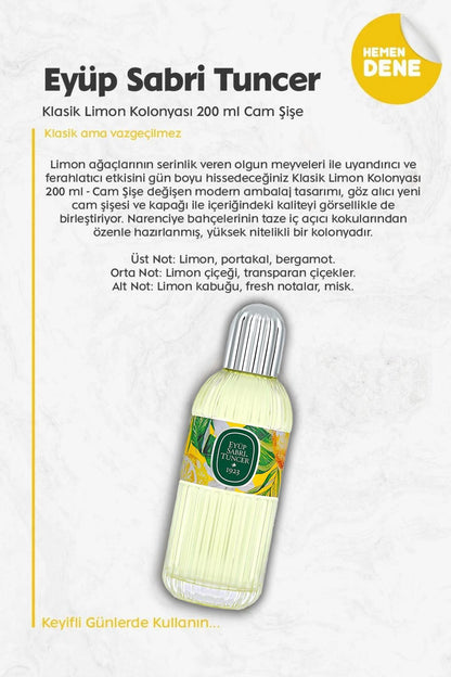 3 Adet Eyüp Sabri Tuncer Klasik Limon Kolonyası 200 ml Cam Şişe ve ROSIE Pamuk