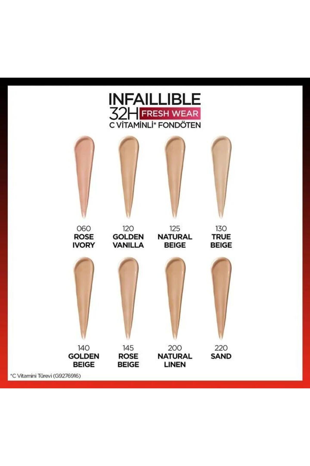 3 Adet Loreal Paris Infaillible 32H Fresh Wear Fondöten 125 Natural Beige ve ROSIE