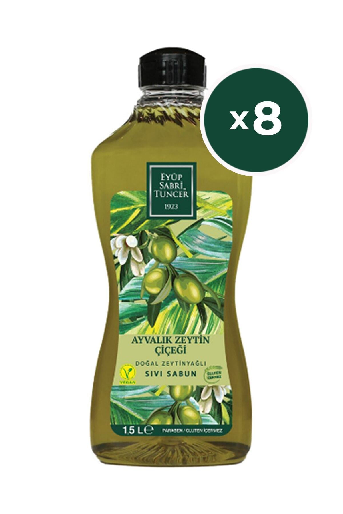 Doğal Zeytinyağlı Sıvı Sabun Ayvalık Zeytin Çiçeği 1500 ML x 8