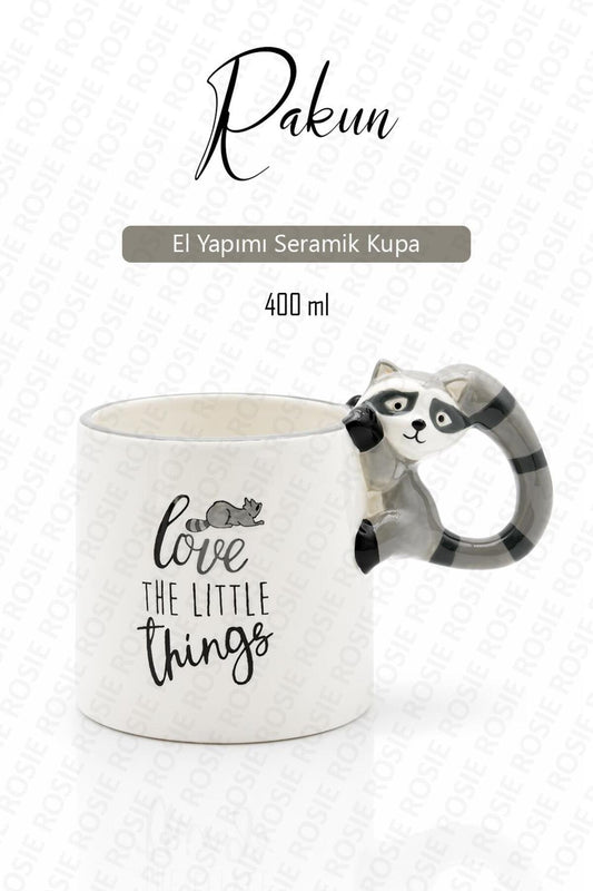 Rakun Figürlü El Yapımı Kupa - Mug, 400 ml