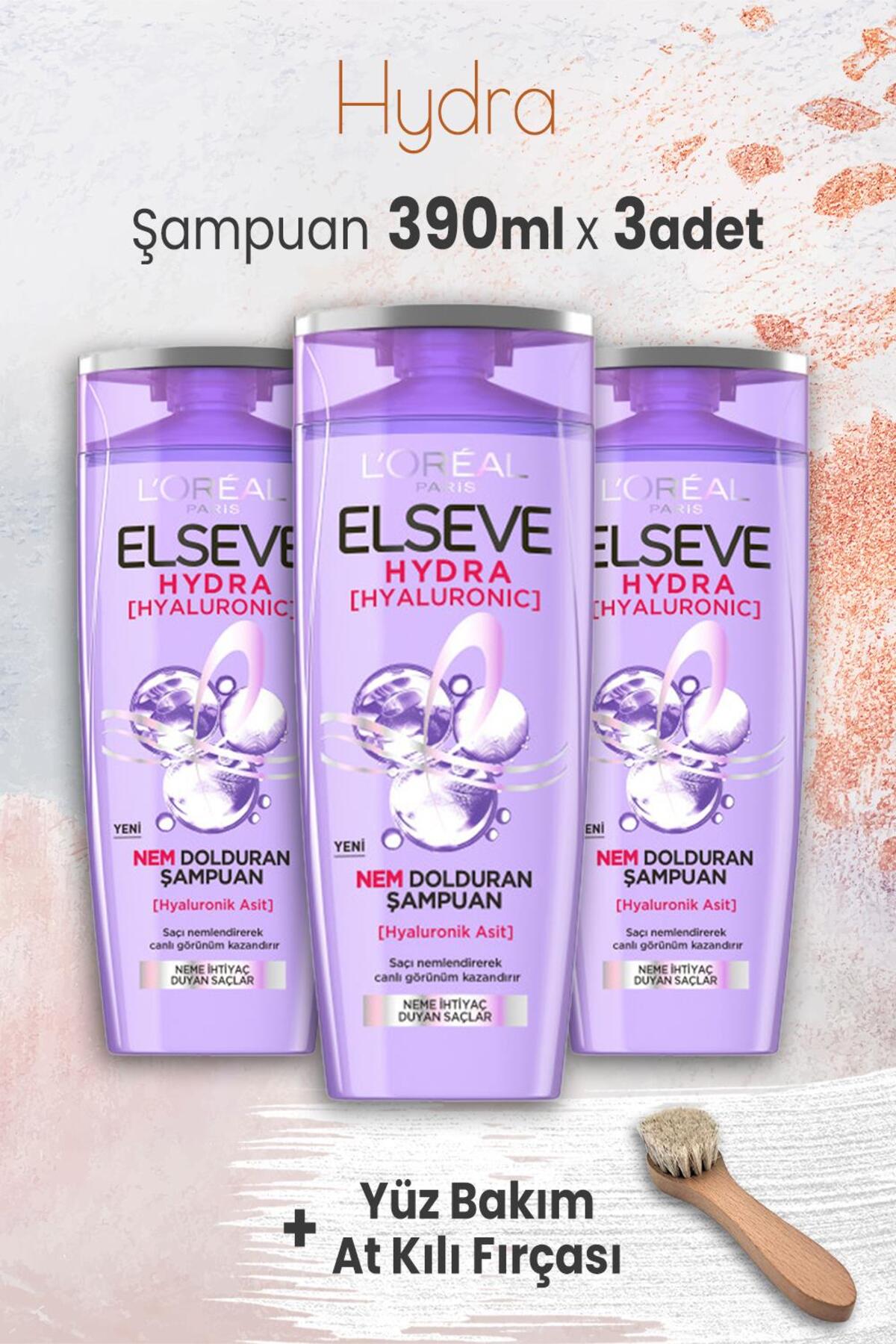 Hydra Hyaluronik Şampuan 390 ml x 3 Adet ve Yüz Bakım At Kılı Fırçası