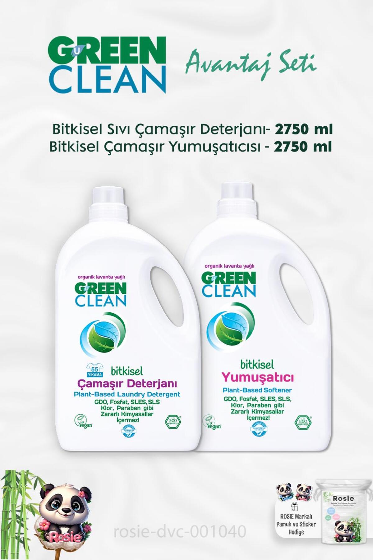 Bitkisel Sıvı Çamaşır Deterjanı 2.75 kg, Çamaşır Yumuşatıcısı 2.75 kg ve ROSIE