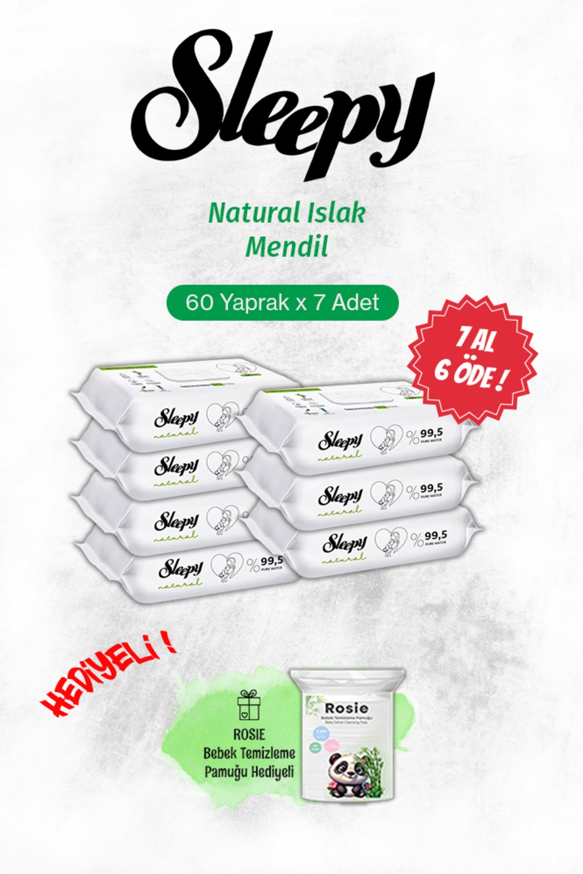 Natural Islak Bebek Havlusu 7 Al 6 Öde Rosie Hediyeli