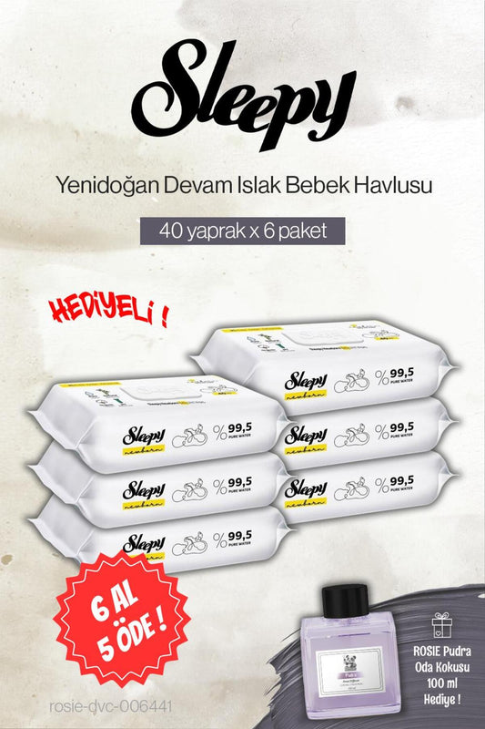 40'lı Yenidoğan Devam Islak Havlu 6 AL 5 ÖDE, Rosie Pudra Oda Kokusu