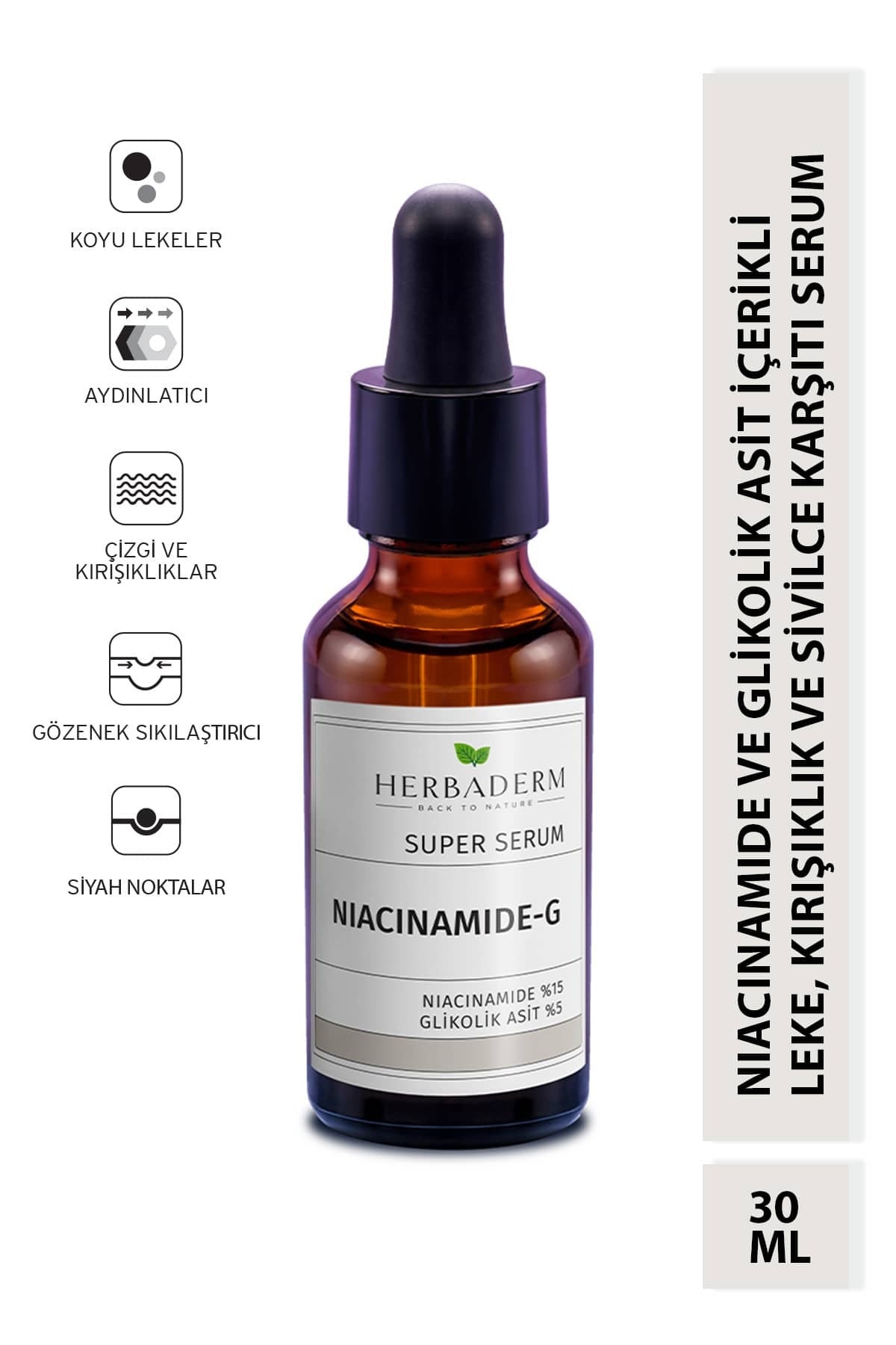 Süper Serum (niacinamide %15 + Glikolik Asit %5) Leke, Kırışıklık Ve Karşıtı 30 Ml HERBA701474