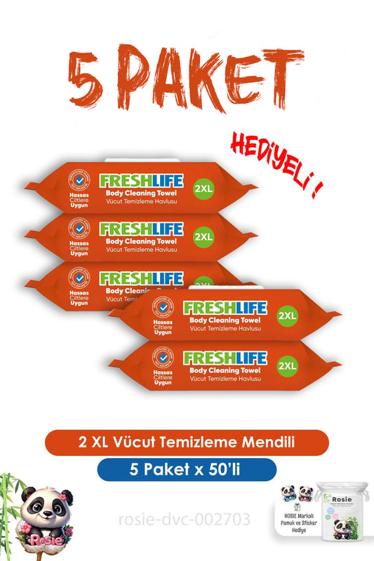 2 XL Vücut Temizleme Havlusu 50'li 5 Al 4 Öde ve ROSIE Pamuk Hediye