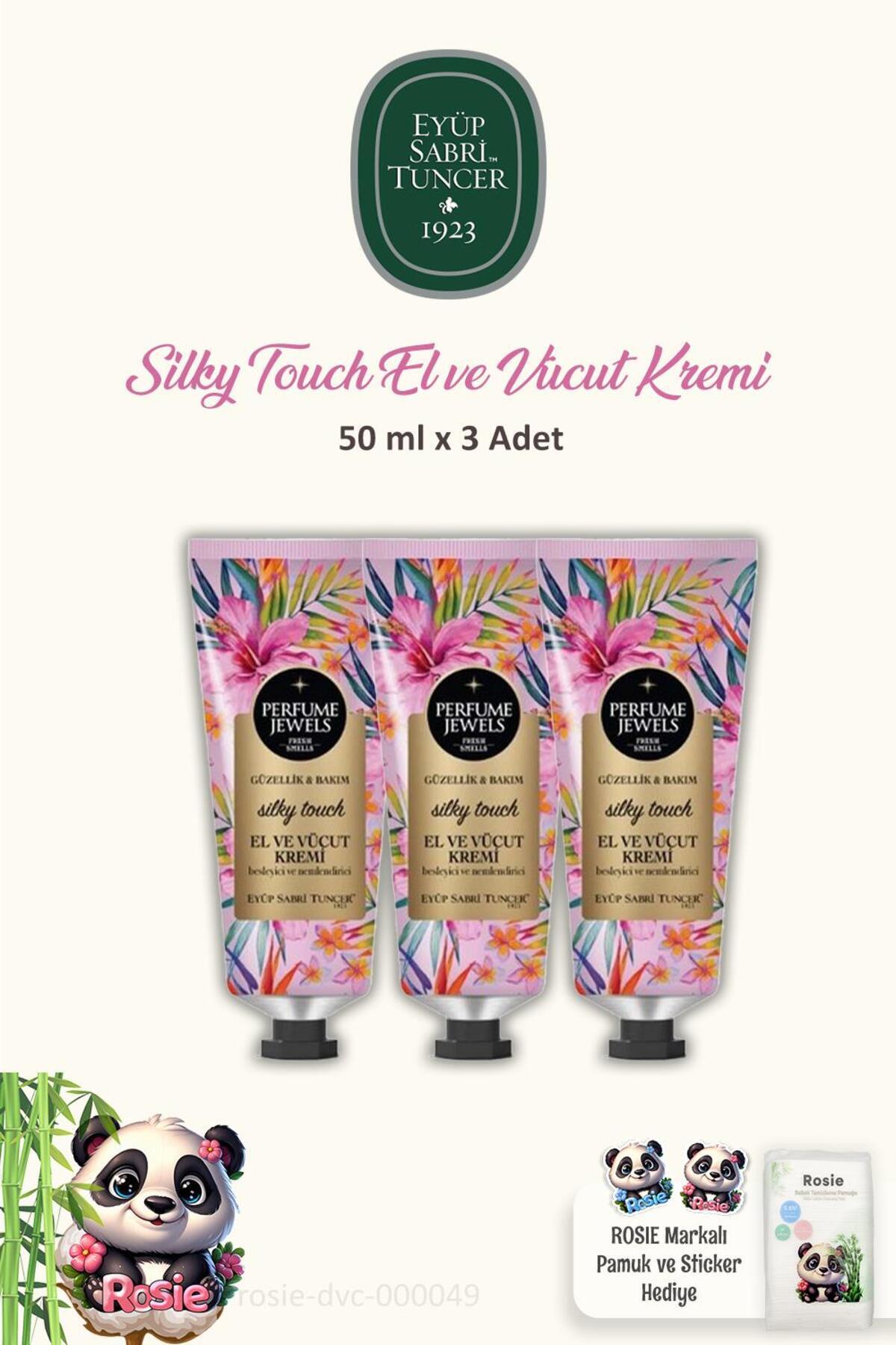 3 'lü Pj El Ve Vücut Kremi Silky Touch Tüp 50 Ml ve %100 Pamuk ROSIE
