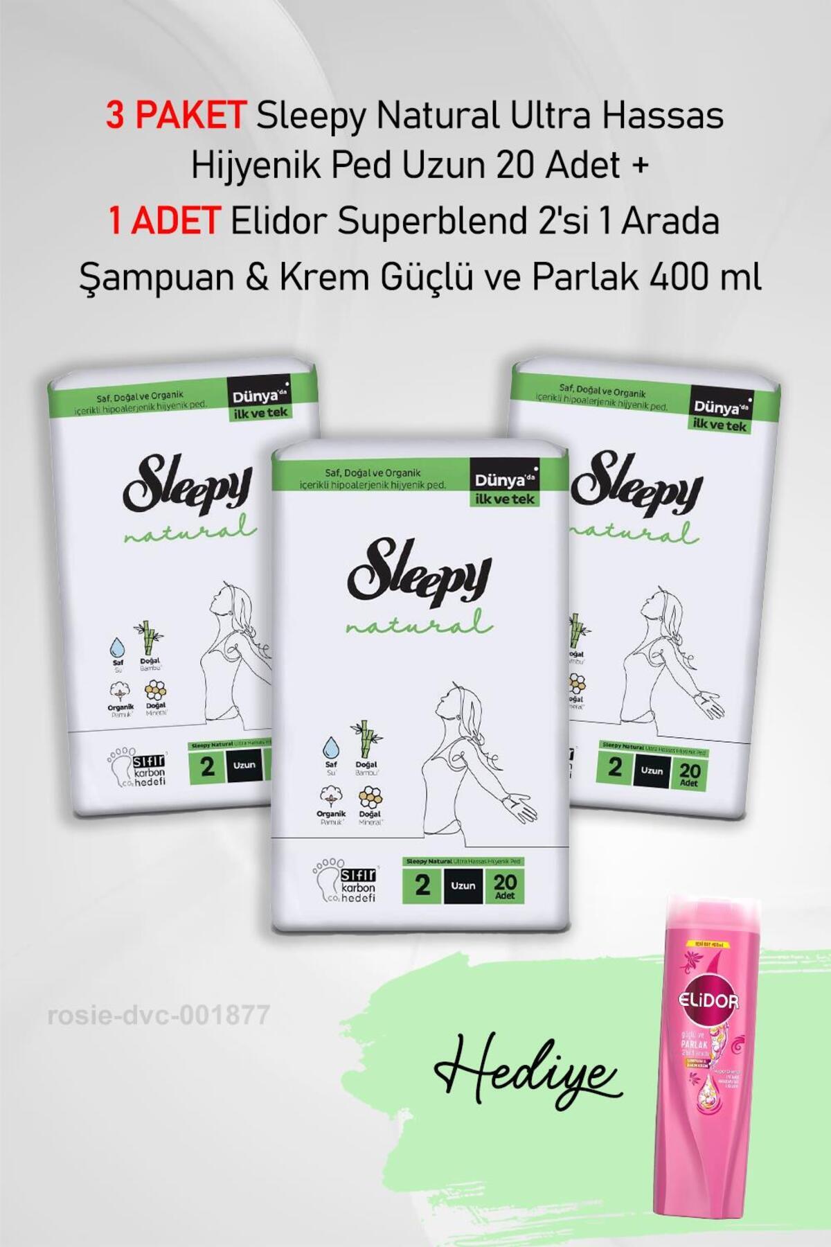 Natural Ultra Hassas Hijyenik Ped Uzun 20 Adet X3 ve Elidor 2'si 1 Arada Şampuan 400 ml