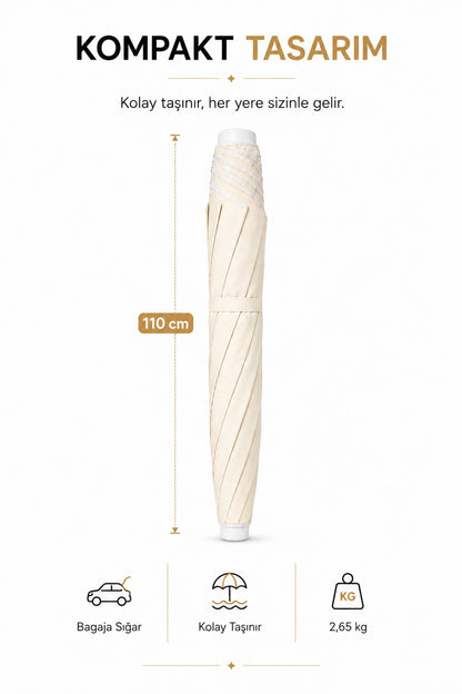 Eğilebilir 2 Metre Çapında Plaj Şemsiyesi + 20 Litre Bidonlu + Taşıma Çantası Hediyeli - Krem