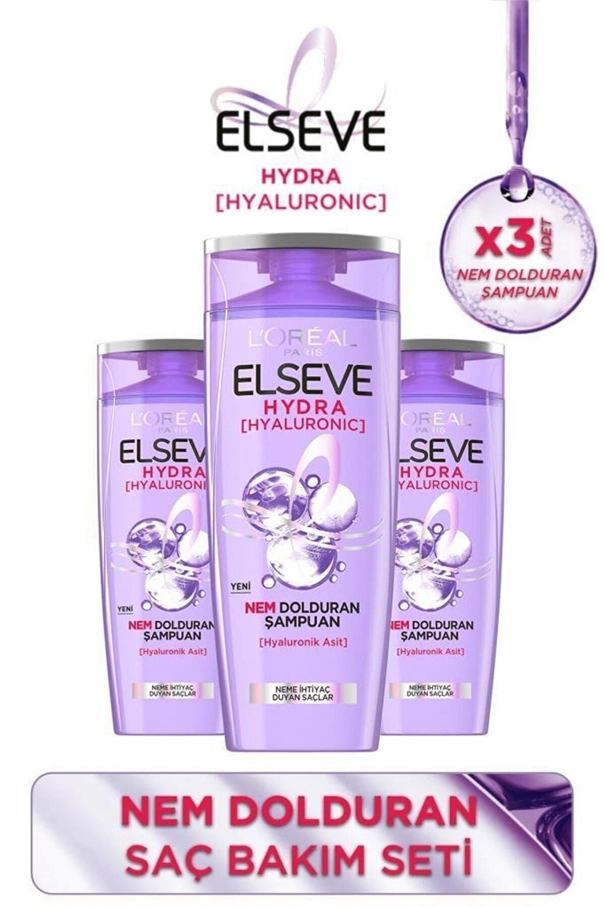 Loreal Hydra (HYALURONİK ASİT) Nem Dolduran Şampuan 360 ml X 3 Adet