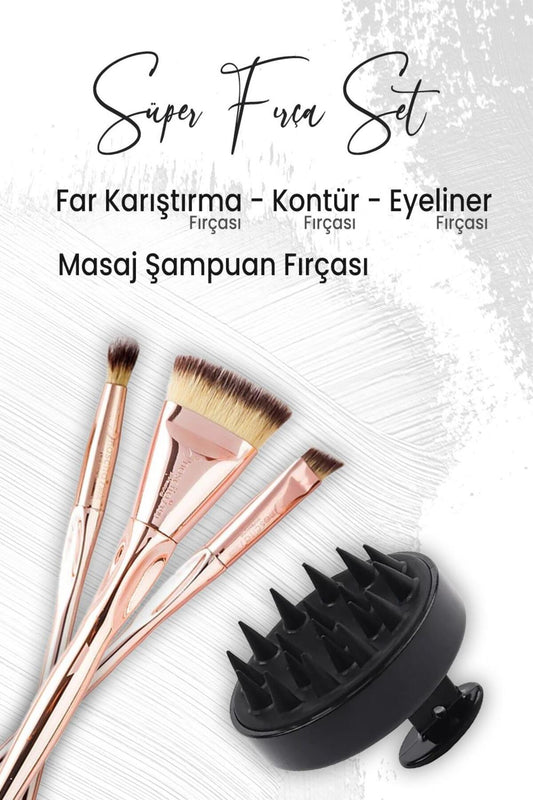 Masaj Şampuan Fırçası Siyah, Glow Far Fırçası,Kesik Eyeliner ve Kontür Fırçası