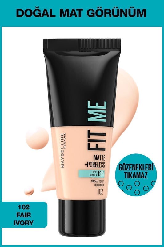 Fit Me Matte+Poreless Fondöten - 102 Fair Ivory