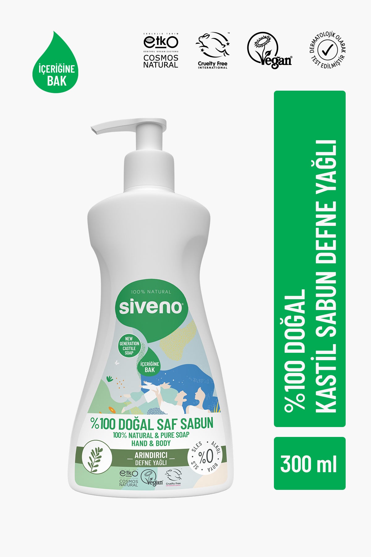%100 Doğal Sıvı Kastil Sabun Defne Yağlı Yoğun Nemlendirici Arındırıcı Bitkisel Vegan 300 ml