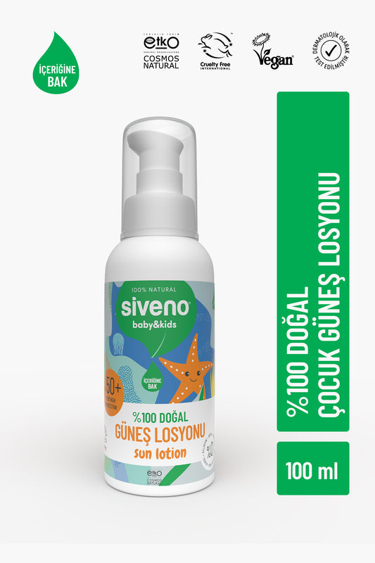 %100 Doğal Çocuk Güneş Losyon Leke Karşıtı Antioksidan Nemlendirici Vegan SPF 50+ UVA UVB 100 ml
