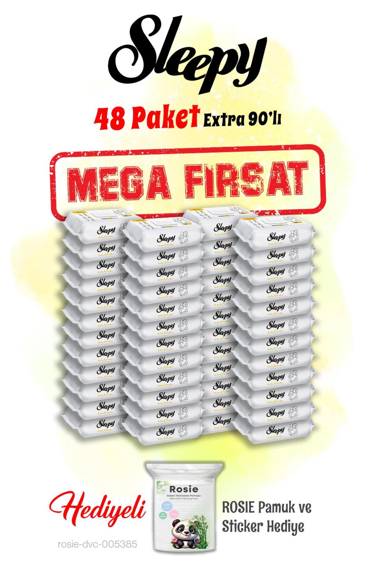 90'lı Extra Islak Bebek Havlusu Mega 48 paket ve Rosie hediye