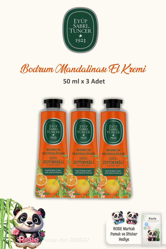 3'lü El ve Vücut Kremi Bodrum Mandalinası 50 ml ve ROSIE Pamuk