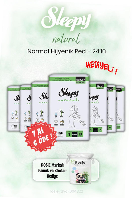 7 AL 6 ÖDE Sleepy Hijyenik Ped 24'lü Natural Normal ve ROSIE
