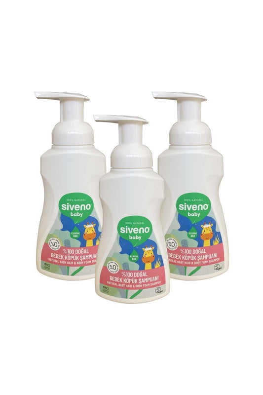 %100 Doğal Bebek Köpük Şampuanı Yenidoğan Saç ve Vücut İçin Nemlendirici Bitkisel 250 ml X 3 Adet