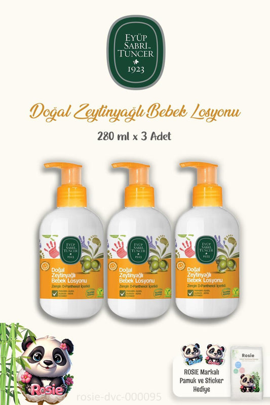 Doğal Zeytinyağlı Bebek Losyonu 3 Adet 280 ml ve ROSIE Pamuk