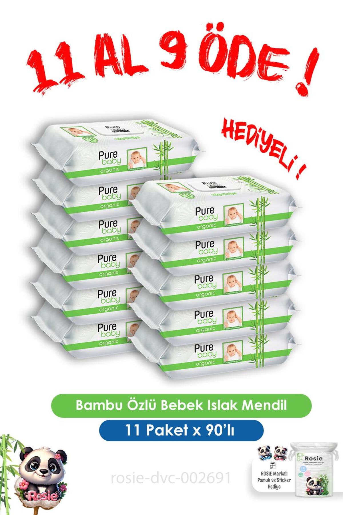 11 Al 9 Öde 90 Yaprak Organik Bambu Özlü Bebek Islak Havlu