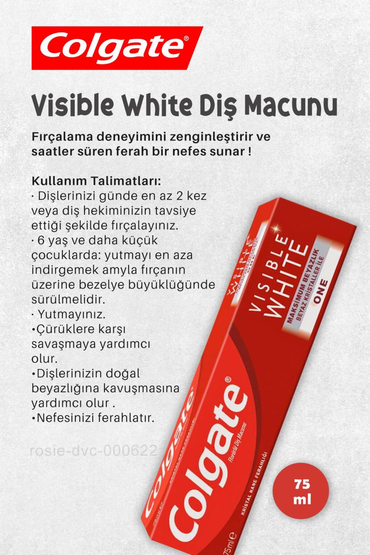 7 Adet Colgate Visible White Diş Macunu 75 ml, Diş Macunu Aparatı ve ROSIE