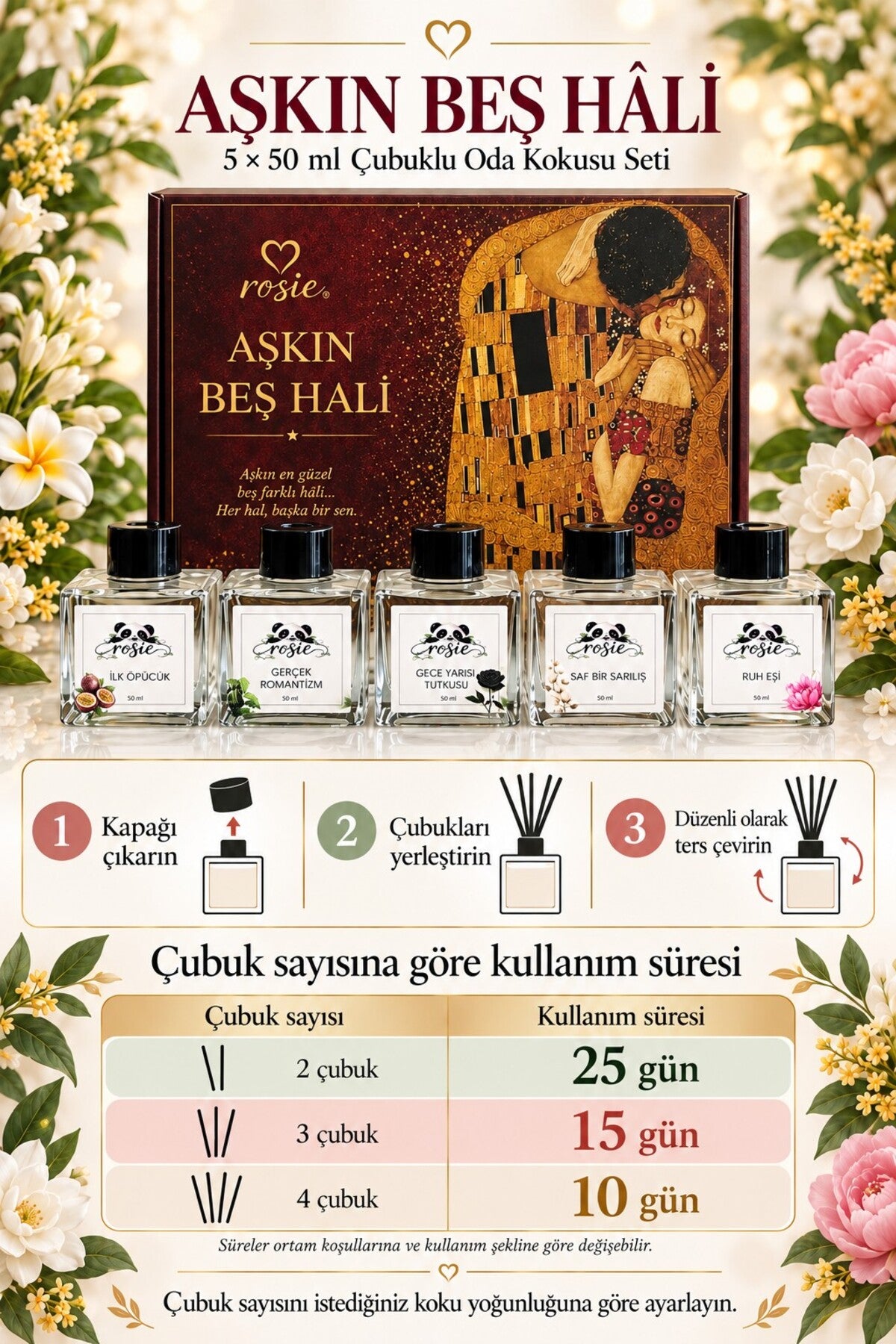 Aşkın Beş Hâli 5’li Çubuklu Oda Kokusu Hediye Seti 5 x 50 ml