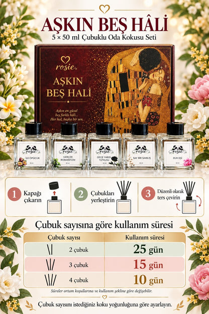 Aşkın Beş Hâli 5’li Çubuklu Oda Kokusu Hediye Seti 5 x 50 ml
