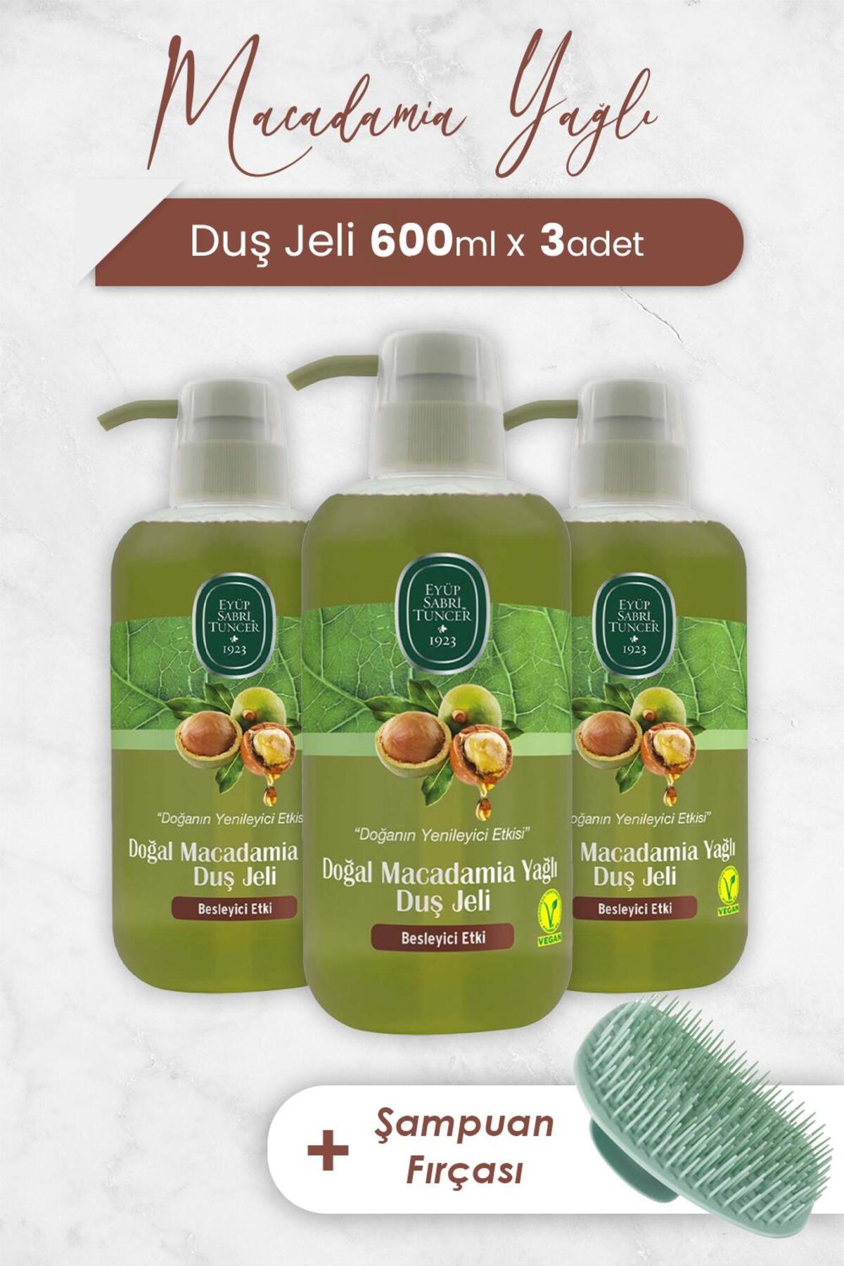Macadamia Yağlı Duş Jeli 600 ml x 3 Adet ve Şampuan Fırçası