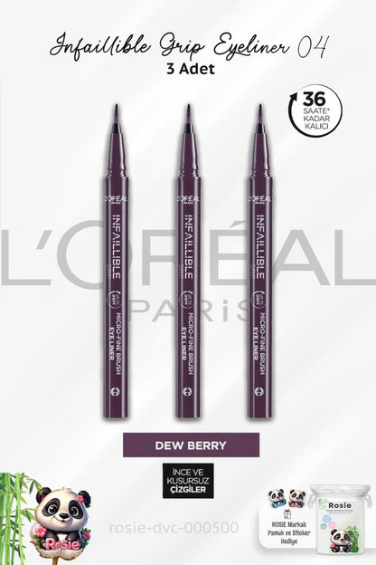 3 Adet Infaillible Grip Eyeliner 04 Dew Berry Ve Rosıe Pamuk