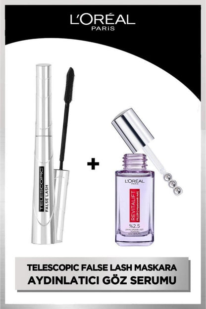 False Lash Telescopic Fiber Maskara & Revitalift Filler Göz Çevresini Aydınlatıcı Göz Serumu 20ml