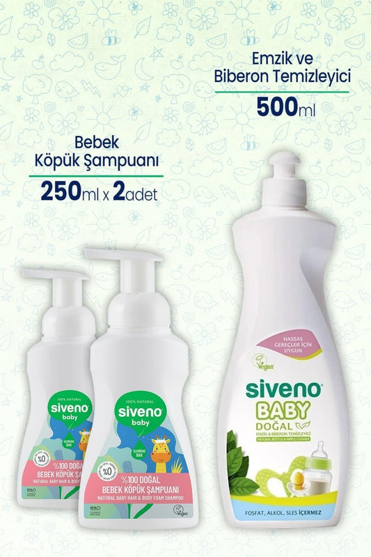 %100 Doğal Bebek Köpük Şampuanı 250 Ml 2 Adet & Emzik Ve Biberon Temizleyici 500 Ml