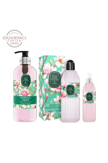 Manolya Çiçeği Sıvı Sabun ve Kolonya Seti, 400 ml + 150 ml + 500 ml