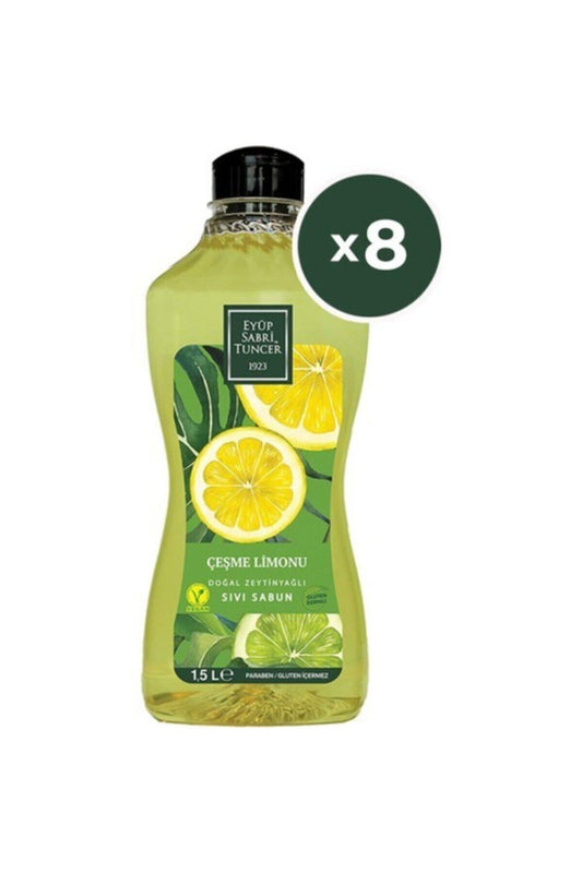 Doğal Zeytinyağlı Sıvı Sabun Çeşme Limonu Sıvı Sabun 1500 ml x 8