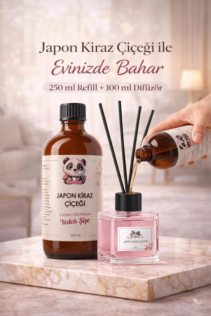 Japon Kiraz Çiçeği Çubuklu Oda Kokusu 250 ml Refil ve 100 ml Difüzör Şişe