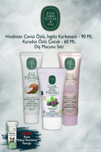 3'lü 90 ml Hindistan Cevizi, Karbonat, 60 ml Karadut Diş Macunu, Rosie