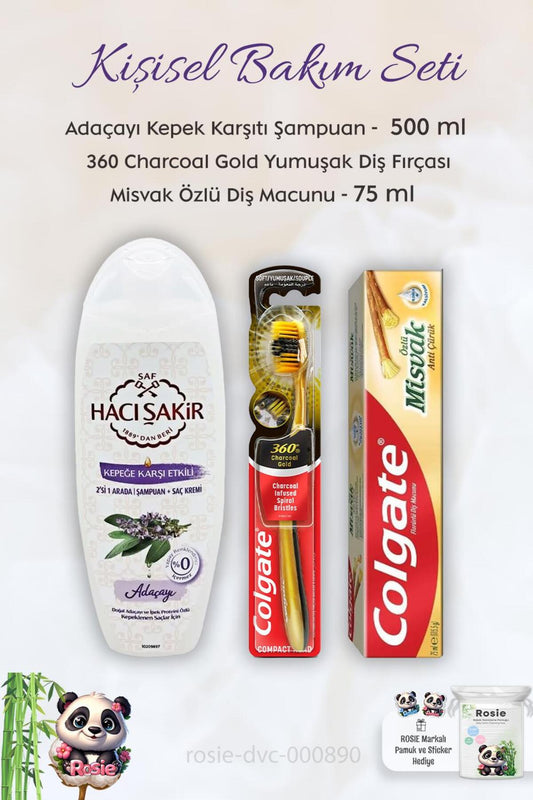 Misvak Özlü Diş Macunu 75 ml, 360 Charcoal Diş Fırçası, H.Şakir Adaçayı Şampuan 500 ml