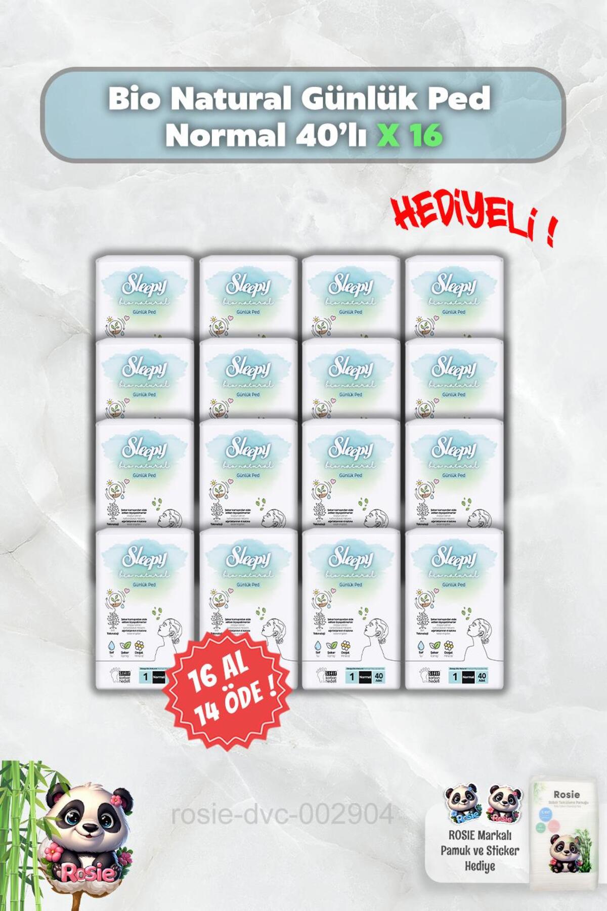 Bio Natural 16 AL 14 ÖDE Günlük Ped Normal 40'lı ve Rosie