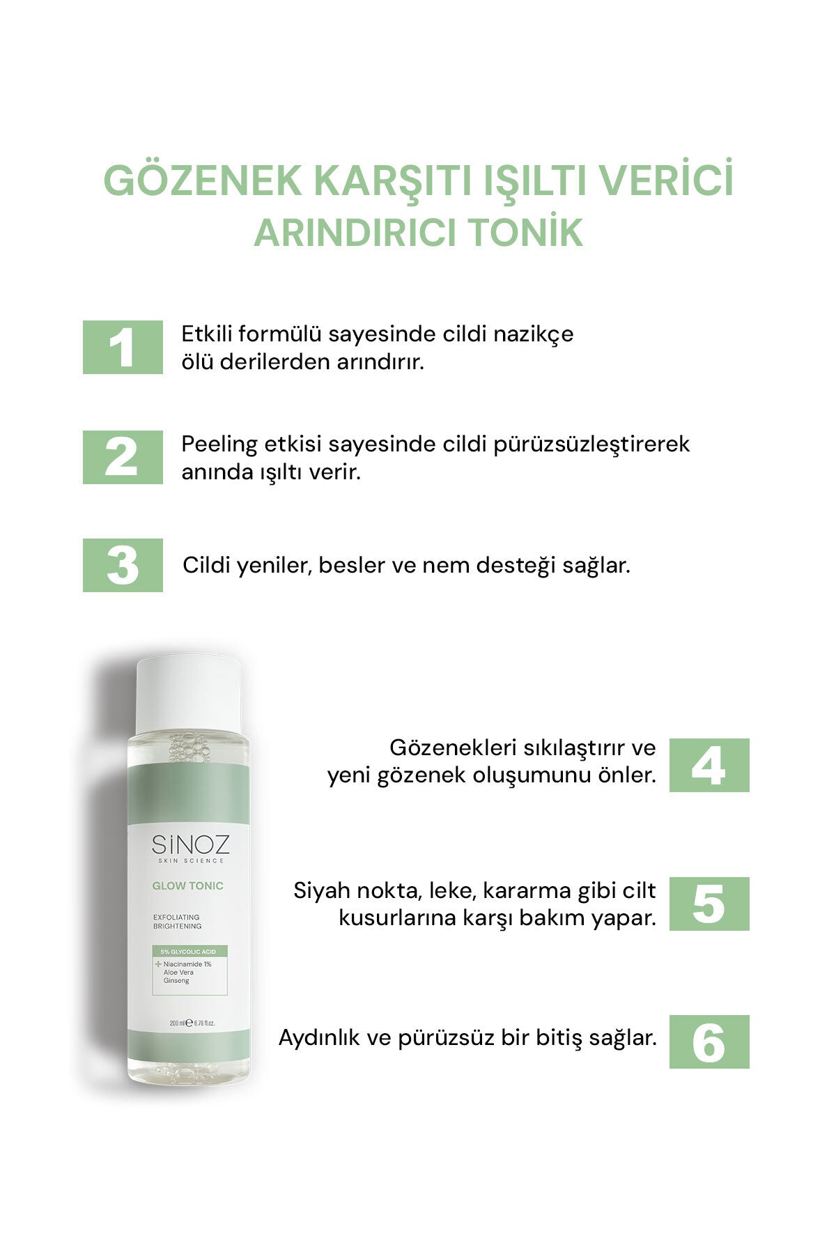 Gözenek Sıkılaştırıcı Arındırıcı Canlandırıcı Peeling Etkili %5Glikolik Asit İçeren Glow Tonik 200ml