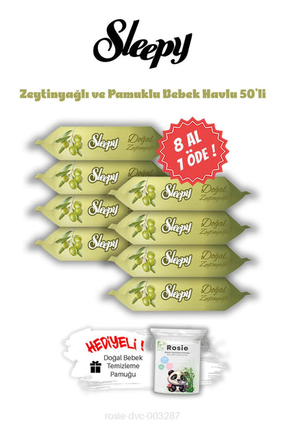 Zeytinyağlı ve Pamuklu Islak Bebek Mendil 50'li 8 AL 7 ÖDE ve ROSIE