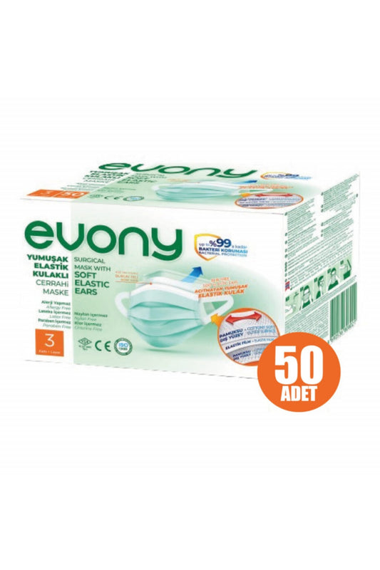 3 Katlı Filtreli Burun Telli Cerrahi Maske 50\\\\\\\\\\\\\\\'li Paket Yumuşak Elastik Kulaklı