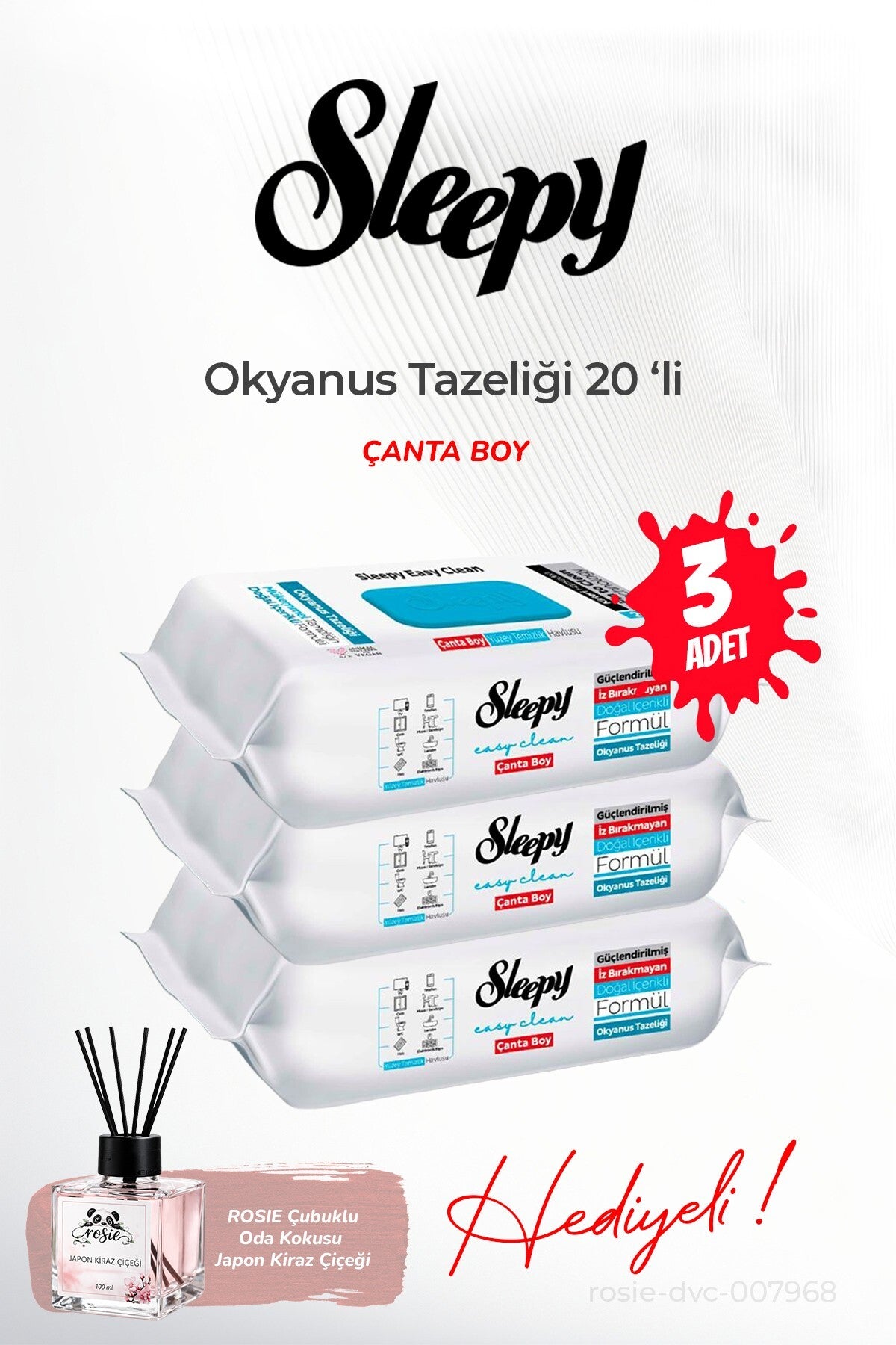 3'lü Çanta Boy Okyanus Tazeliği 20'li ve ROSIE oda kokusu